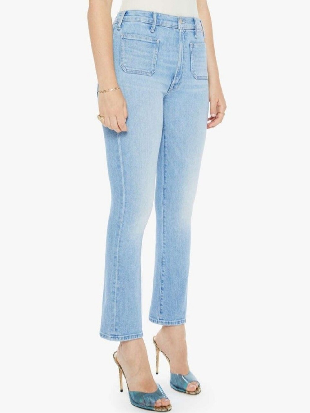MOTHER The Hustler High Rise Patch Pocket Crop Jeans Women's 27 Light Wash Boot